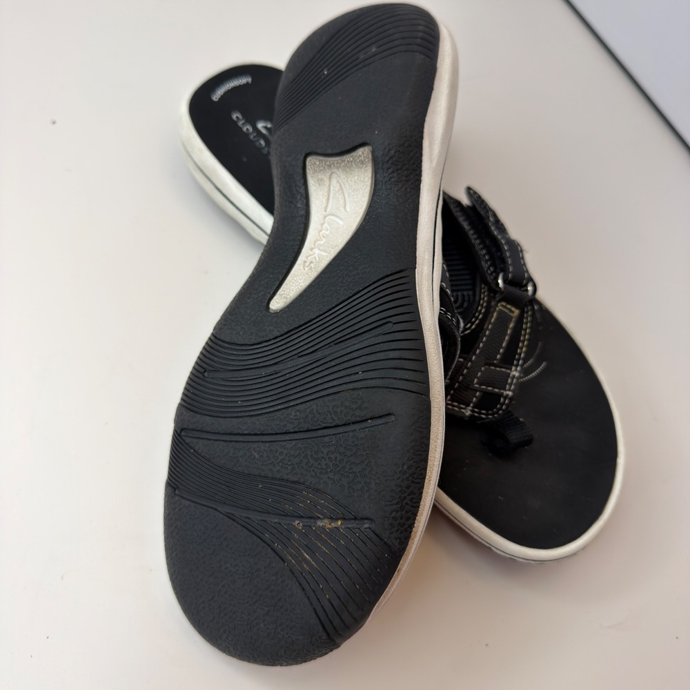 Clarks Cloudsteppers Womens Black White Cushion Soft Flip Flop Sandals Size 8 - Picture 3 of 6